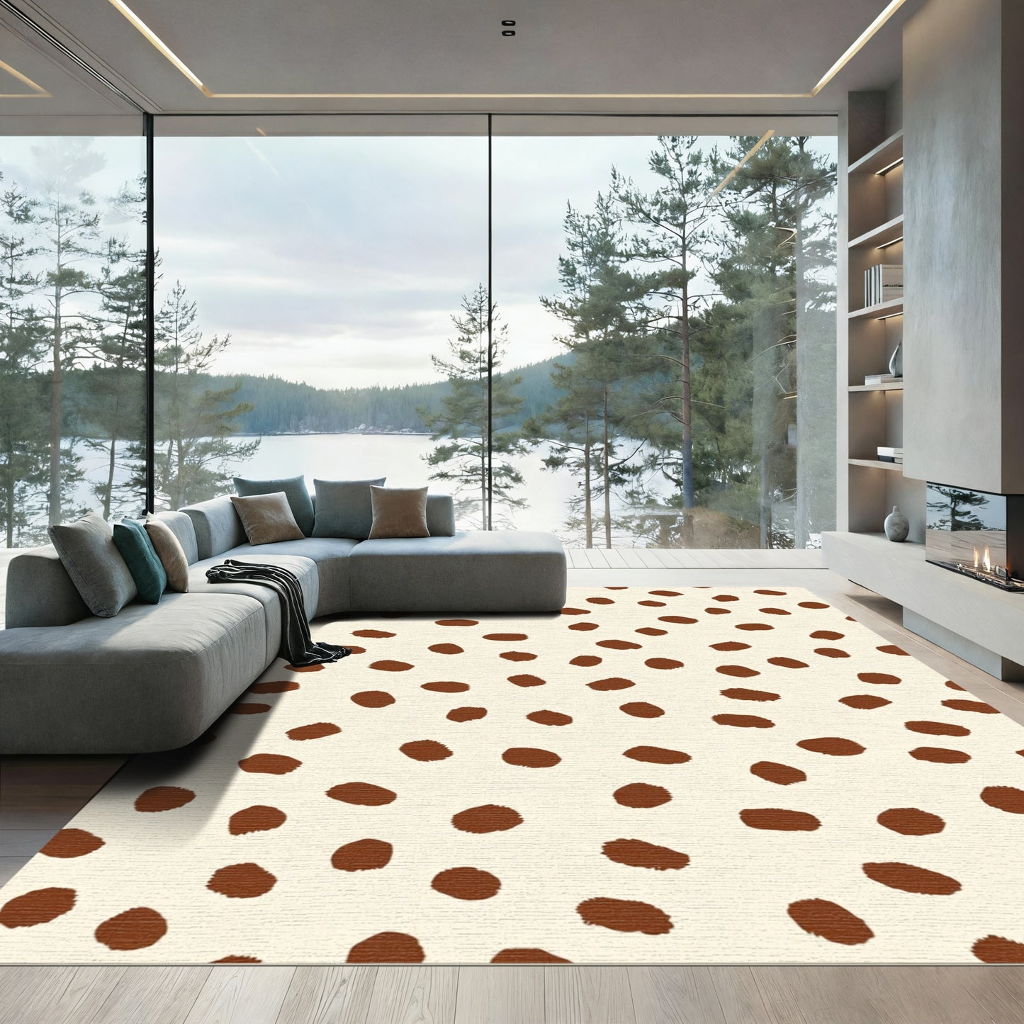 Brown Spotted Light Cream Contemporary Rug
