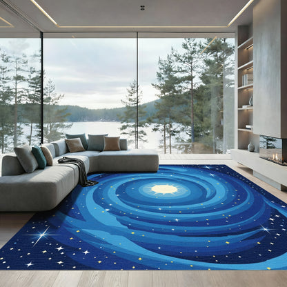Cosmic Blue Swirl Starry Night Rug