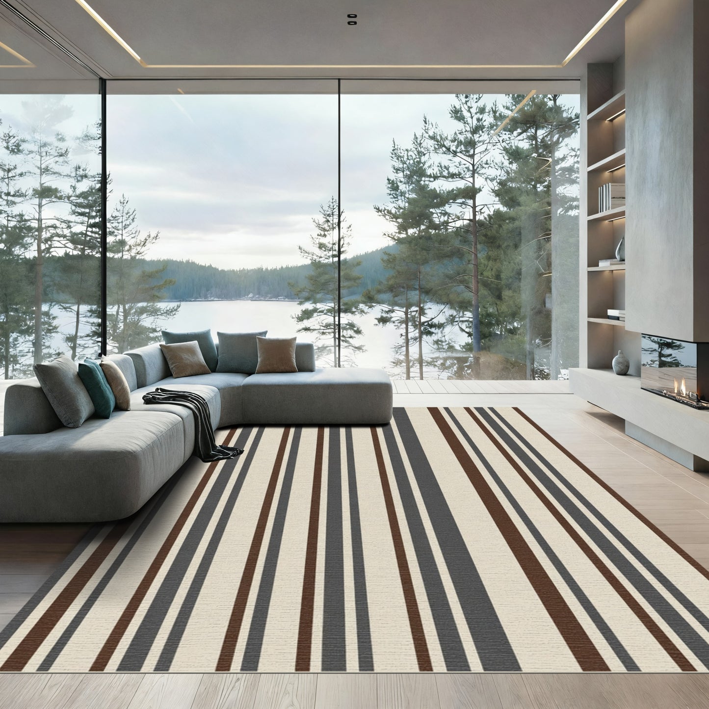 Earthy Taupe Gray Brown Stripes Rug