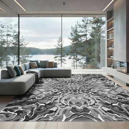 Monochromatic Chaotic Swirl Kaleidoscope Rug