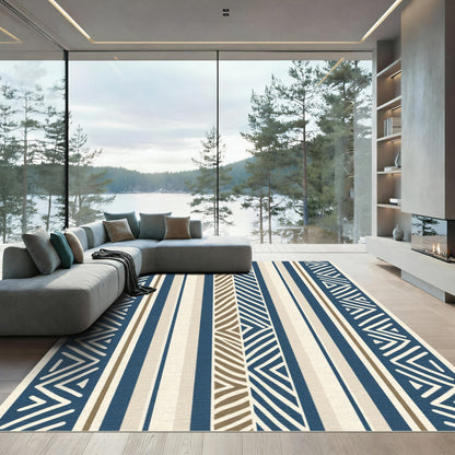 Navajo Blue Cream Chevron Stripes Rug