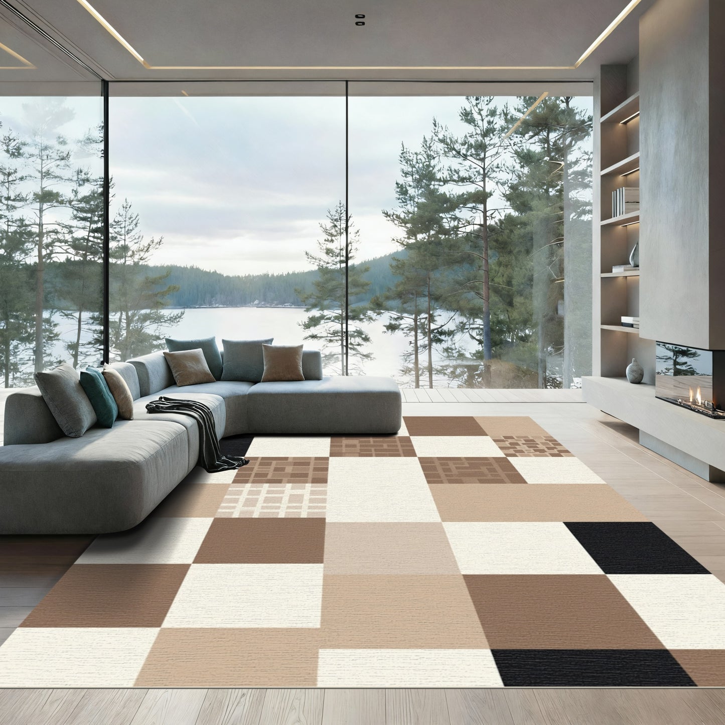 Neutral Brick Mosaic Squares Rug
