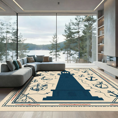 Deep Blue Lighthouse Anchor Medallion Rug