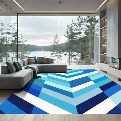 Modern Blue Chevron Abstract Rug