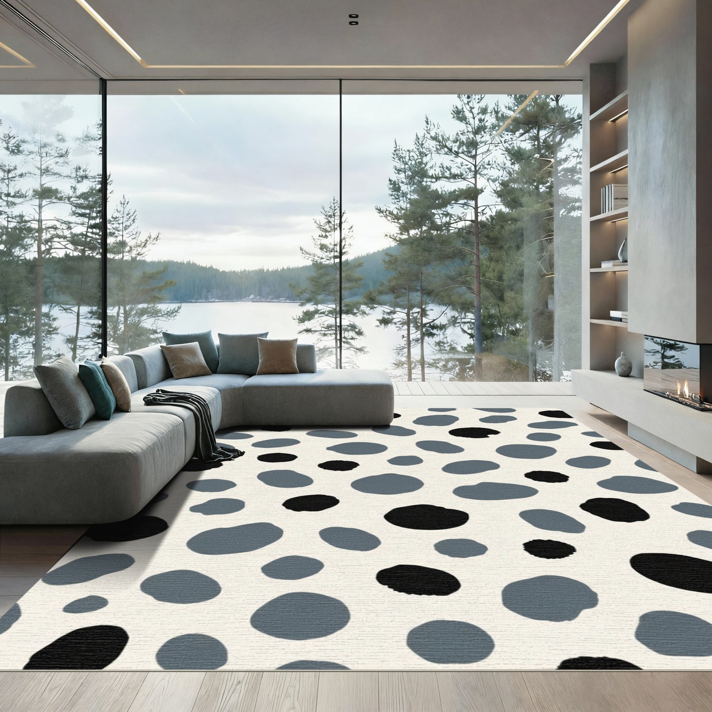 Gray Black Dalmatian Spot Arrangement Rug