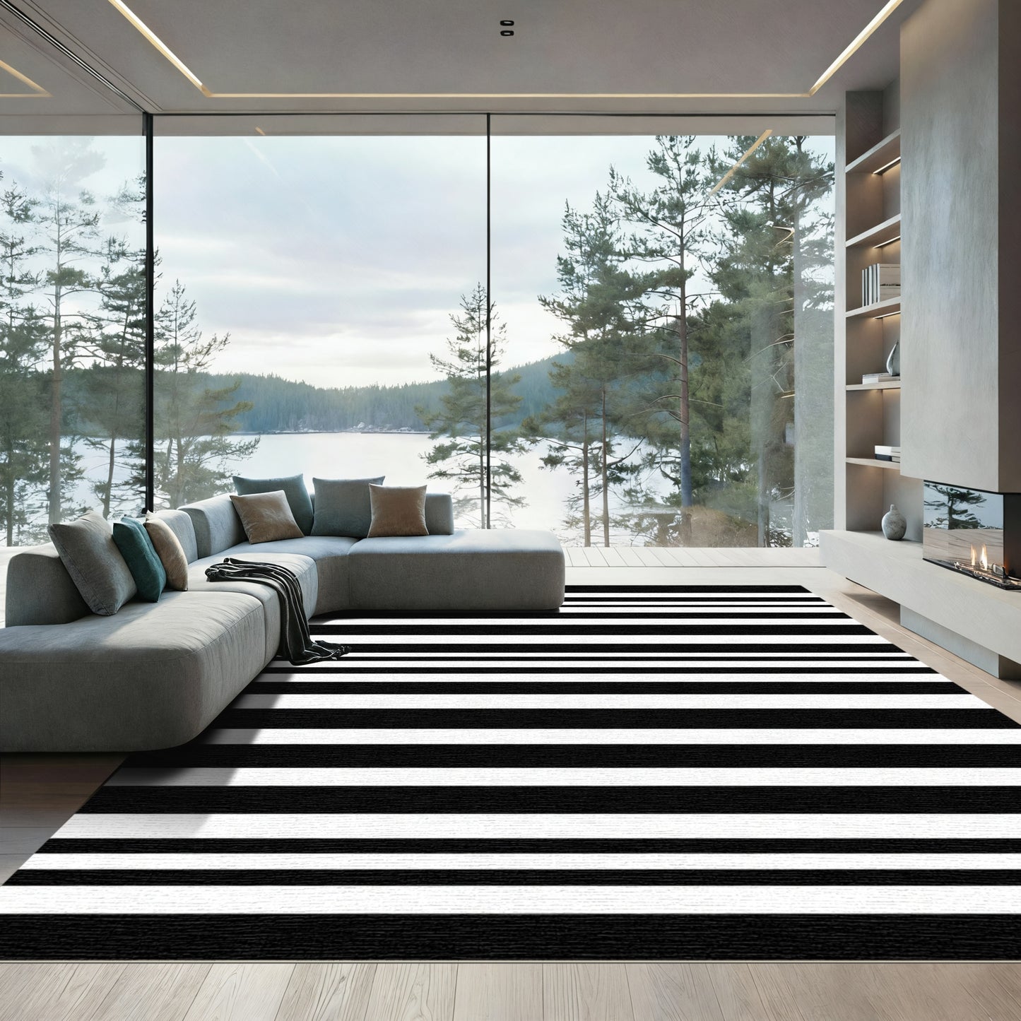 Bold Black White Stripe Repeat Rug