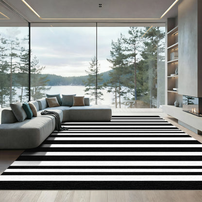 Bold Black White Stripe Repeat Rug