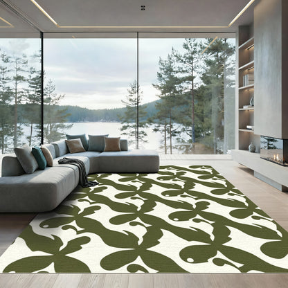 Olive Green Organic Floral Arrangement Rug