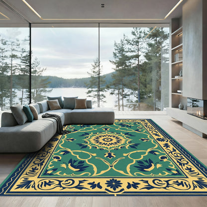 Teal and Gold Floral Medallion Rug