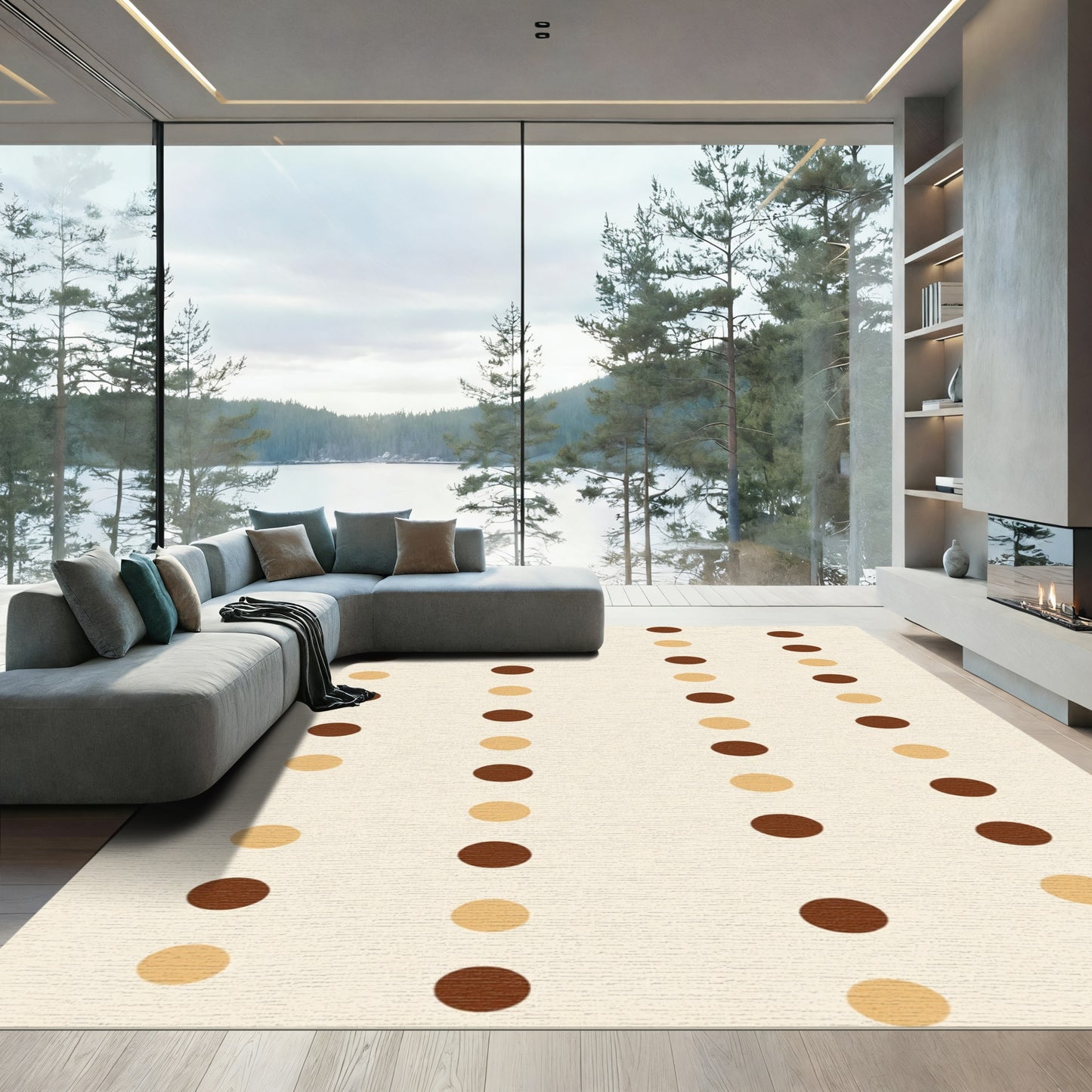 Brown Tan Polka Dot Arrangement Rug
