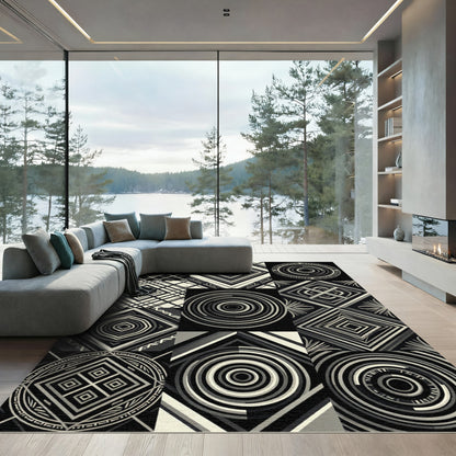 Monochrome Geometric Diamond Concentric Circles Rug