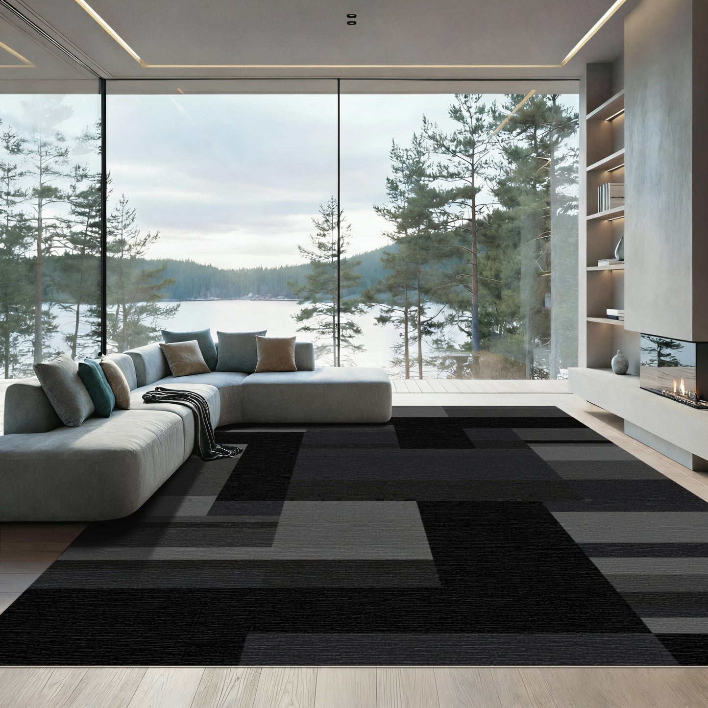 Monochromatic Geometric Block Collage Rug