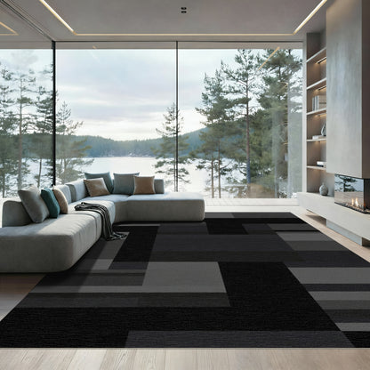 Monochromatic Geometric Block Collage Rug