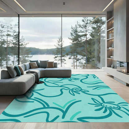 Coastal Teal Sea Creature Stream Rug