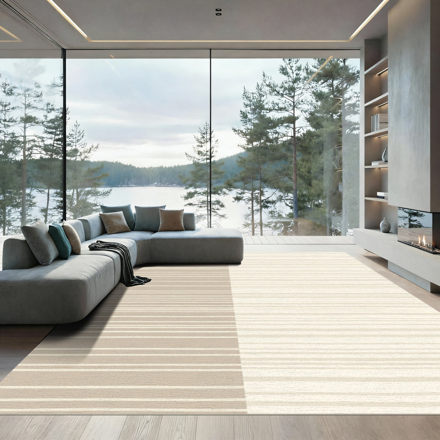 Neutral Tone Abstract Horizontal Stripe Rug