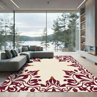 Deep Crimson Floral Scrollwork Rug