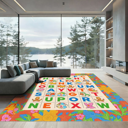 Retro Alphabet Garden Floral Rug
