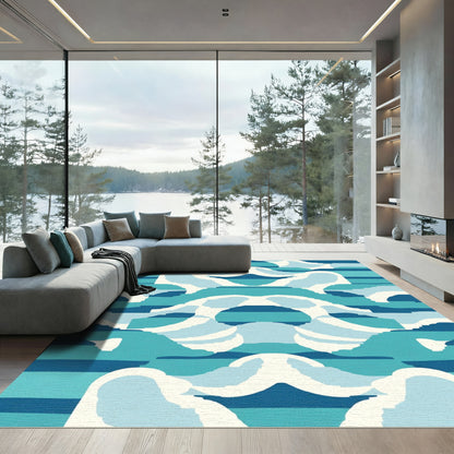 Abstract Blue Wave Landscape Rug