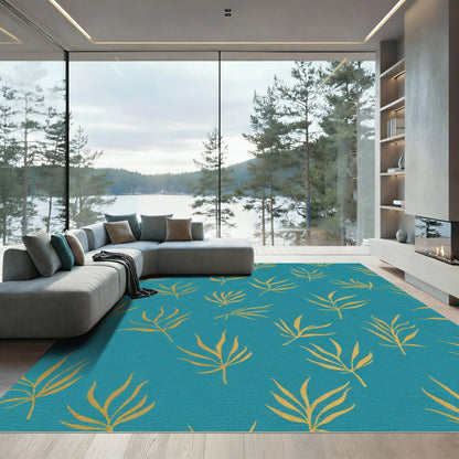 Teal Yellow Palm Frond Scatter Rug