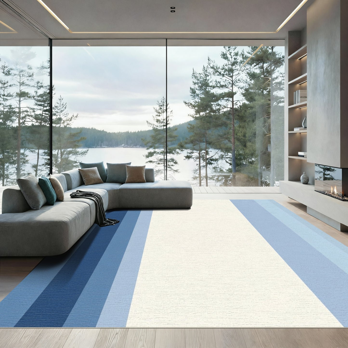 Gradated Blue Symmetric Stripe Rectangles Rug