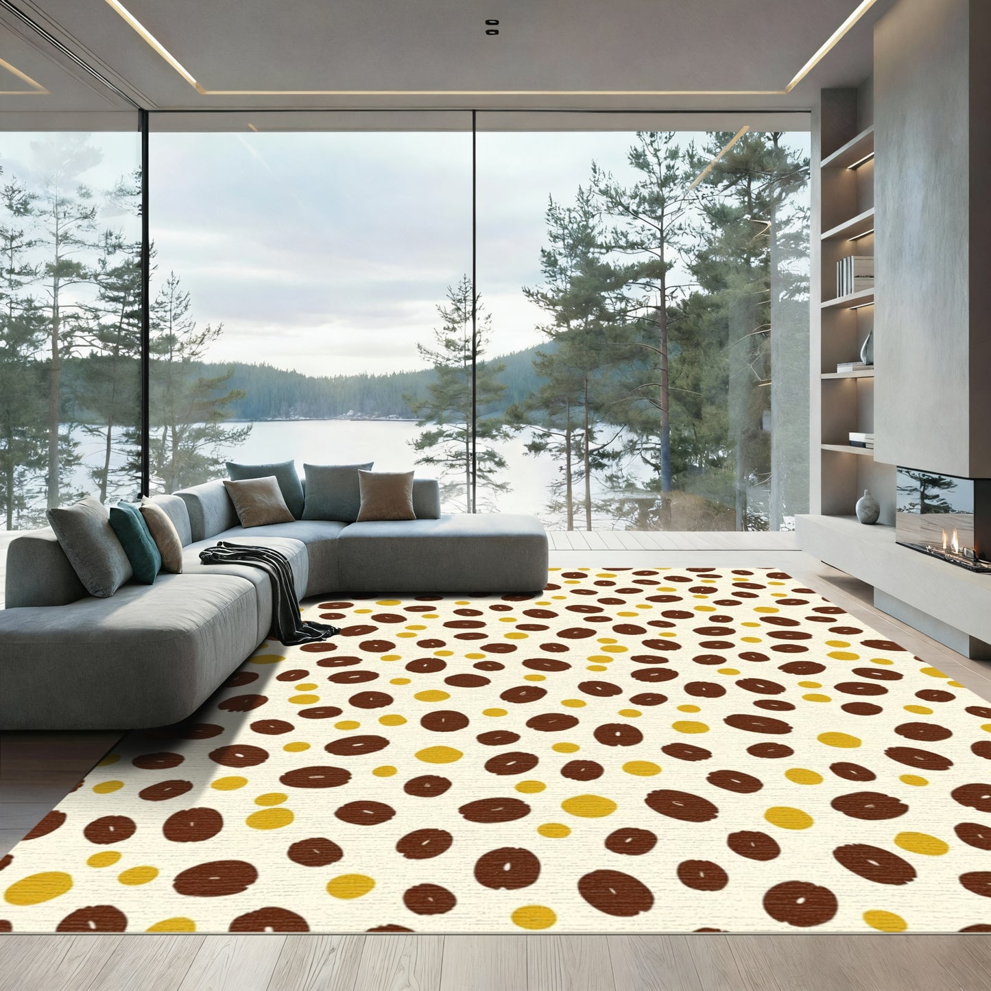 Brown Yellow Scattered Bean Shapes Rug
