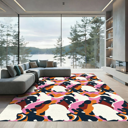Camouflage Pink Orange Black White Shapes Rug