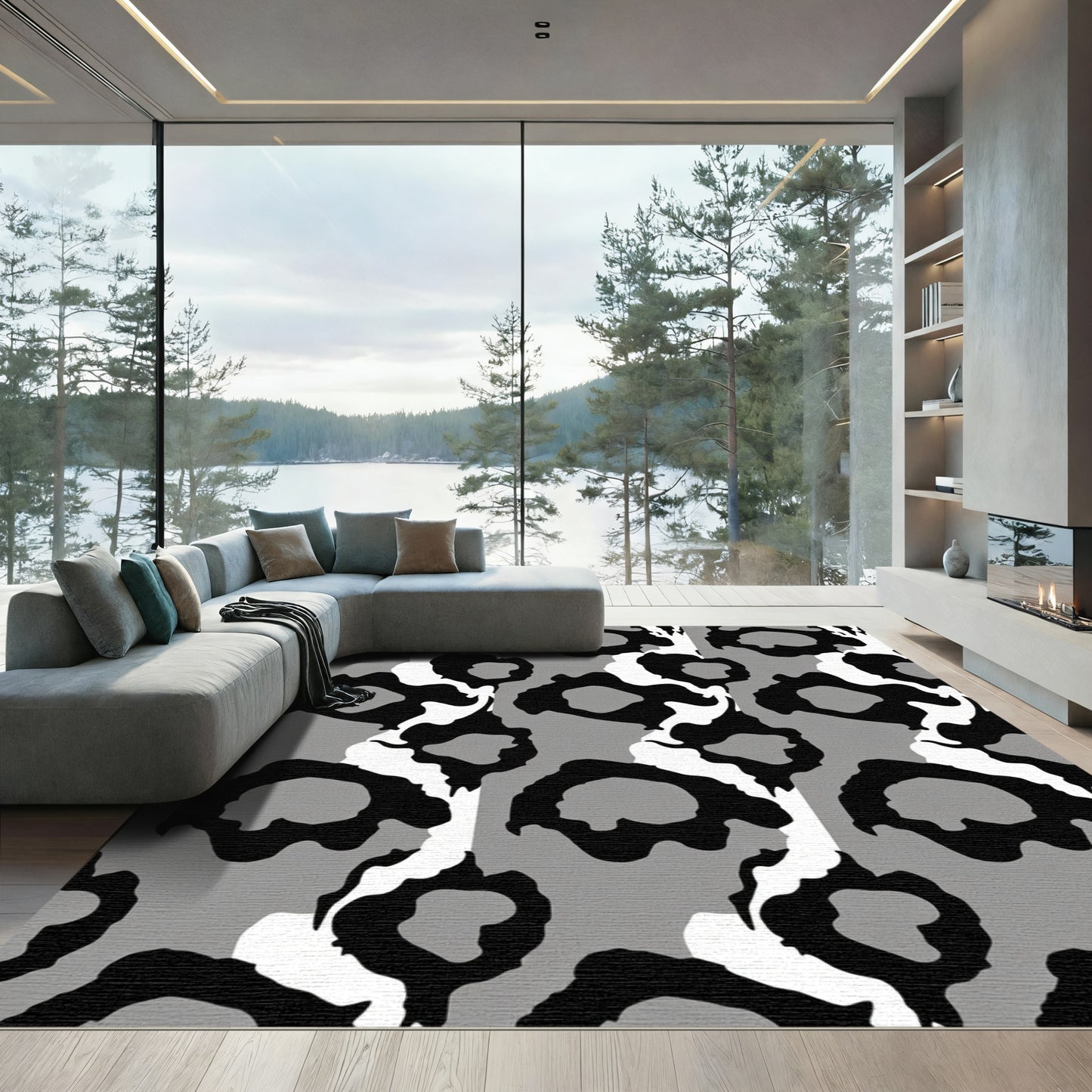 Monochromatic Abstract Animal Spots Rug
