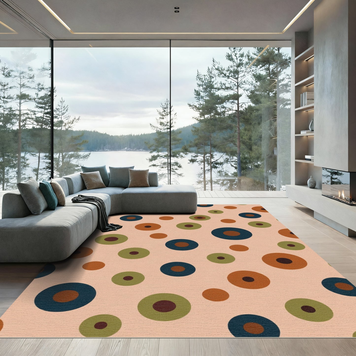 Terracotta Olive Blue Circles Scattered Rug