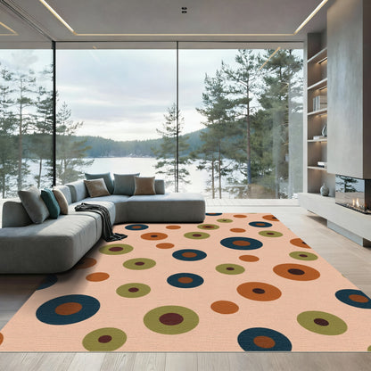Terracotta Olive Blue Circles Scattered Rug