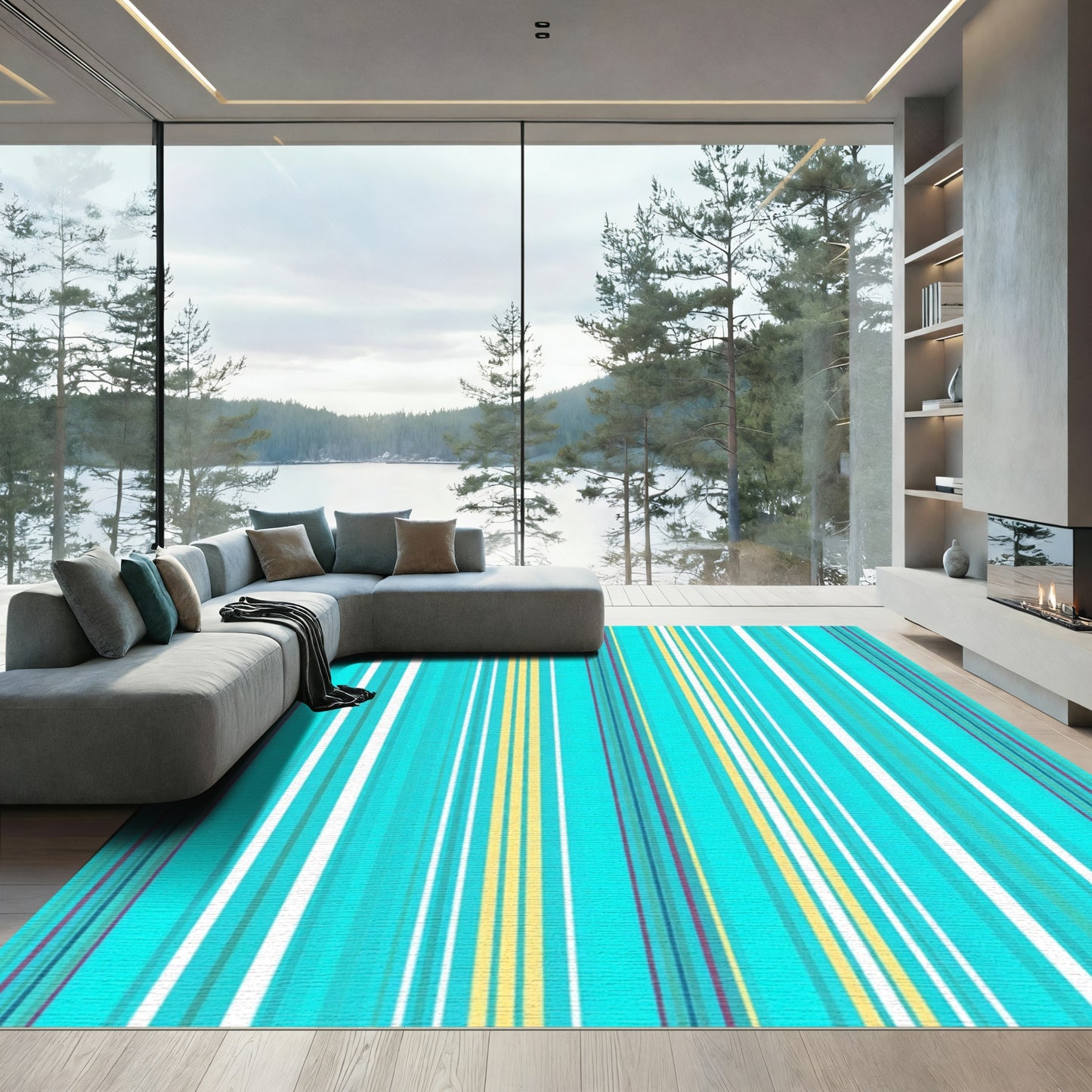Turquoise Yellow Multi Stripe Rug