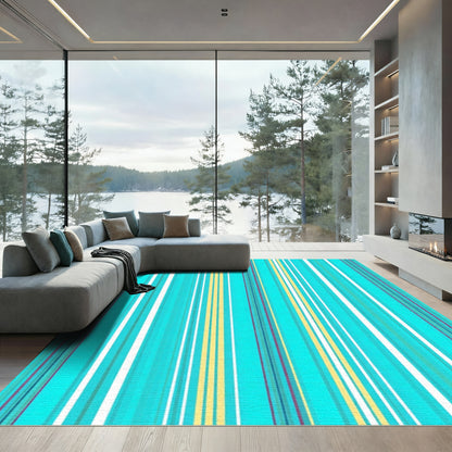 Turquoise Yellow Multi Stripe Rug