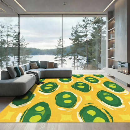Golden Yellow Green Abstract Oval Rug