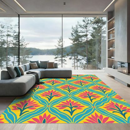 Bold Magenta Floral Wavy Lattice Rug