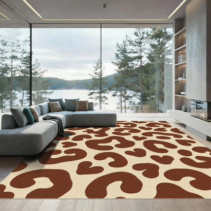 Brown Heart Spots Animal Print Rug