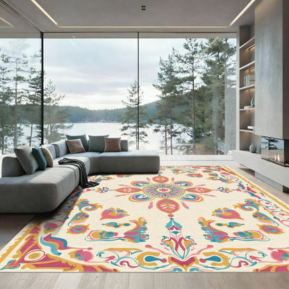 Colorful Floral Medallion Border Rug