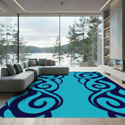 Deep Blue Teal Swirling Intertwined Elements Rug