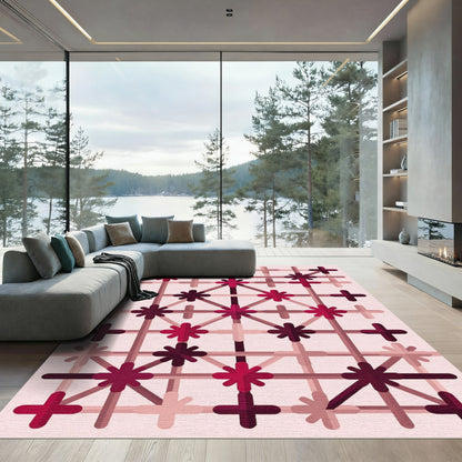 Crimson Pink Geometric Starburst Rug