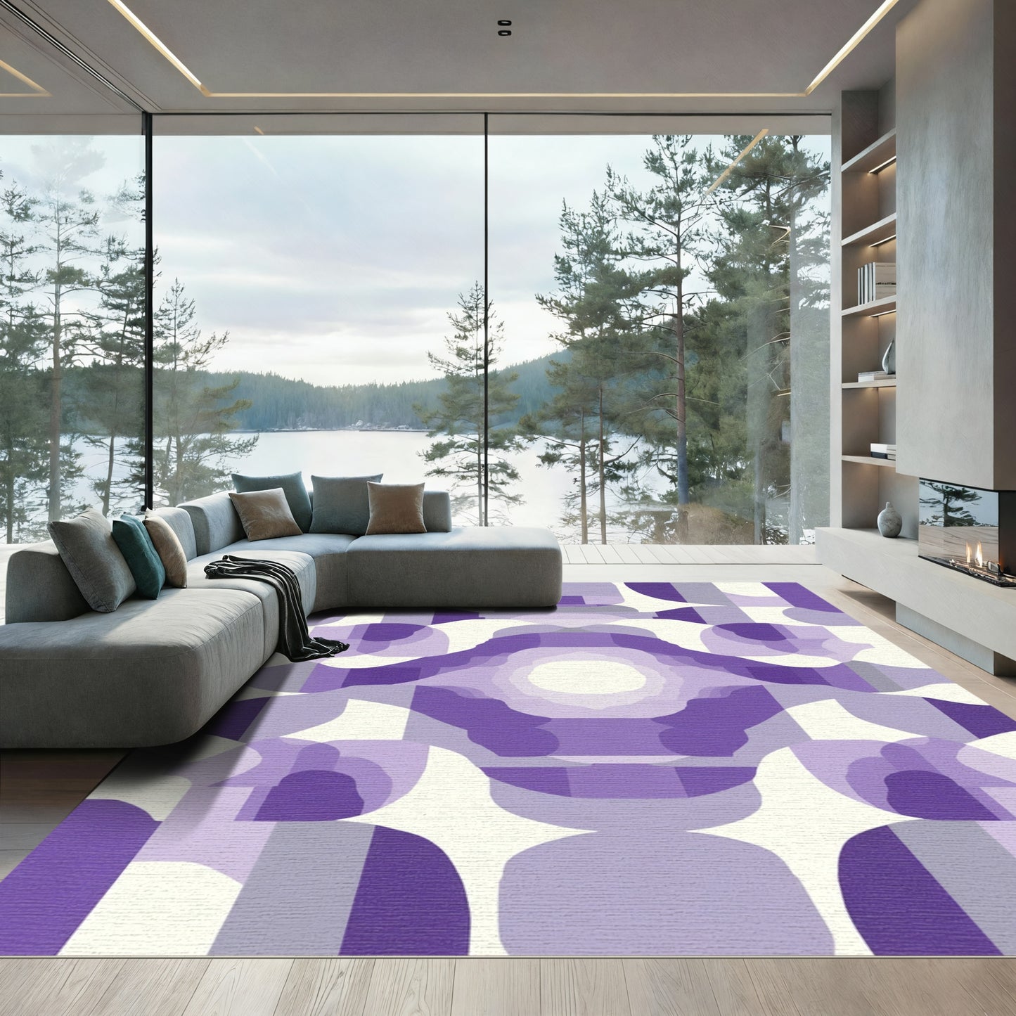 Amethyst Layered Geometric Abstract Rug