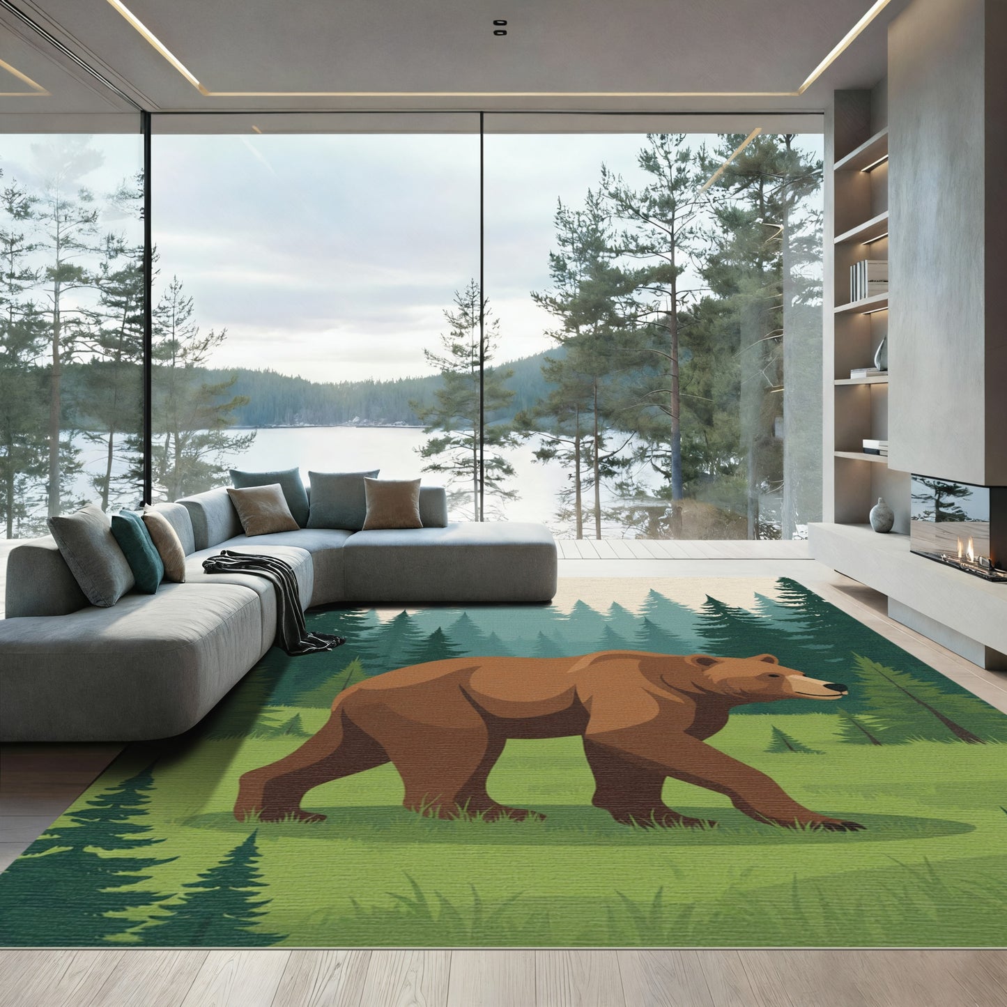 Brown Bear Forest Landscape Rug