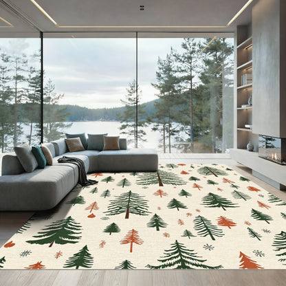 Forest Pines Trees Cream Background Rug