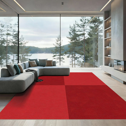 Deep Crimson Geometric Squares Rug