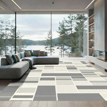 Modern Gray Geometric Block Rug