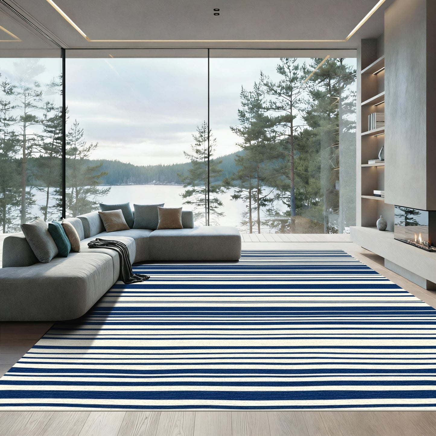 Classic Navy Cream Horizontal Stripe Rug