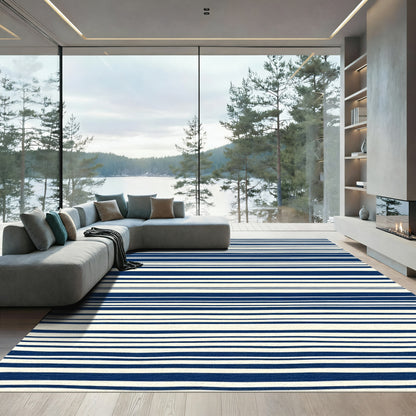 Classic Navy Cream Horizontal Stripe Rug