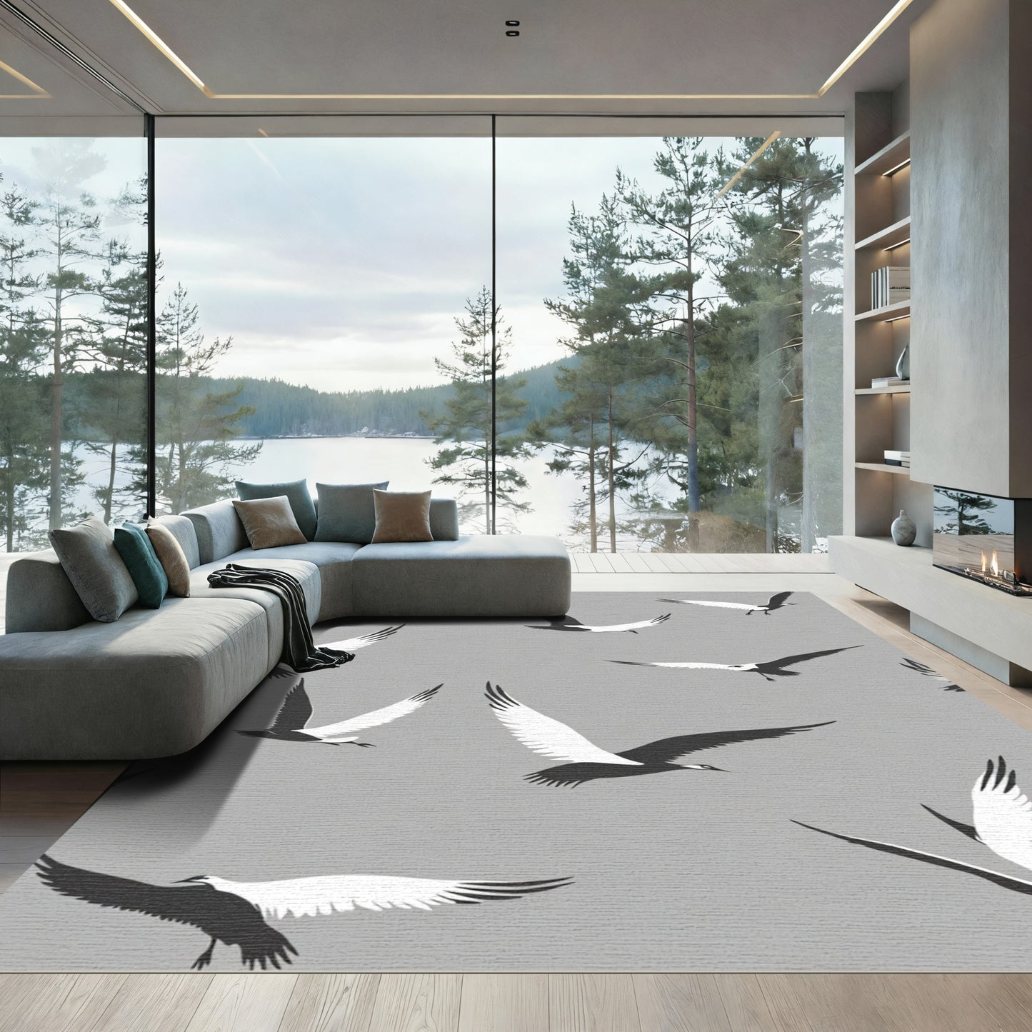 Monochromatic Flying Birds In Flight Rug