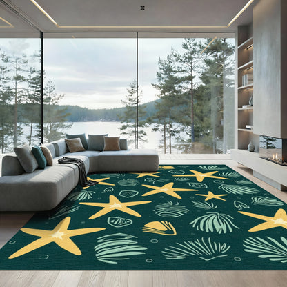 Yellow Starfish Teal Sea Life Repeat Rug
