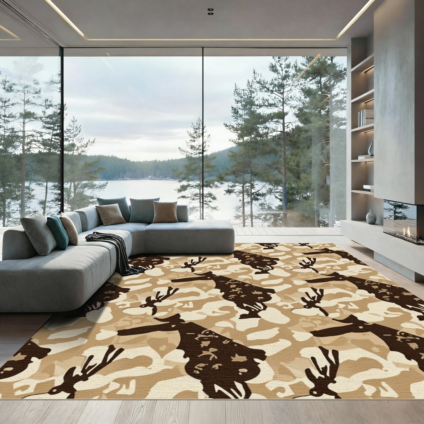 Earthy Camo Deer Silhouette Rug