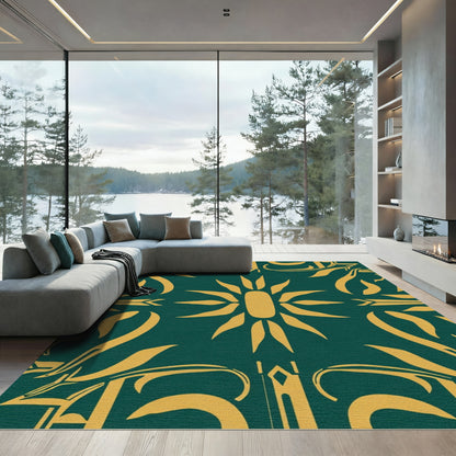 Emerald Gold Sunburst Floral Arrangement Rug