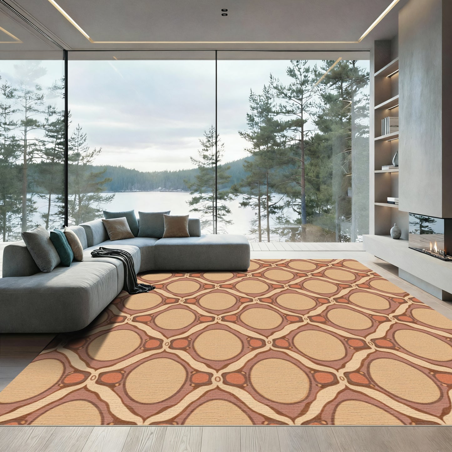 Earthy Tone Oval Interlocking Geometric Rug