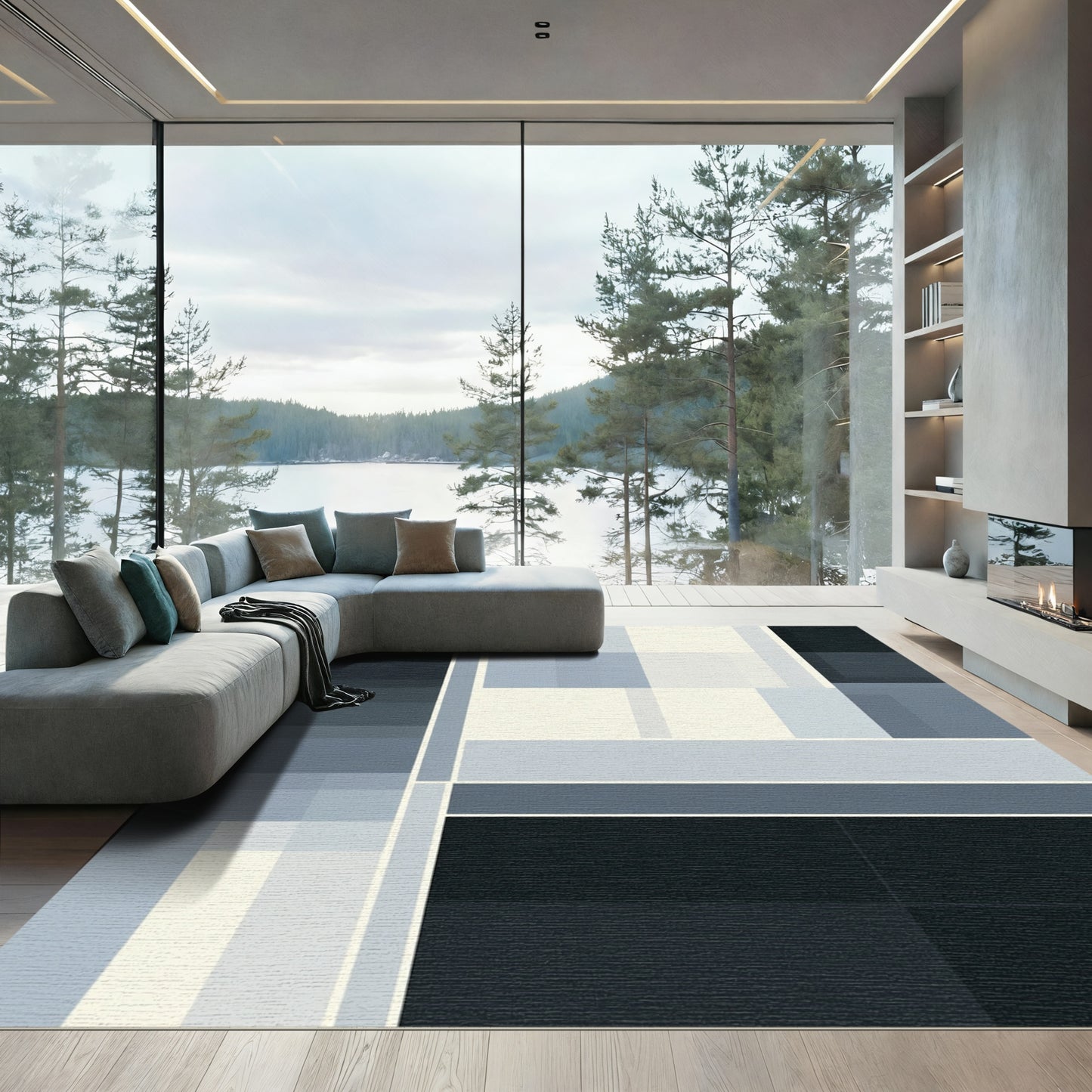Cool Toned Geometric Blocks Rug
